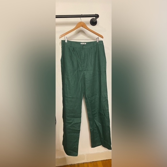 Reformation Green Vesta Pleated Linen Pants - Picture 4 of 7